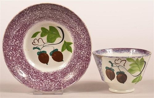 PURPLE SPATTER ACORN PATTERN CUP AND