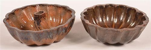 TWO GLAZED REDWARE POTTERY FOOD 39c5bd