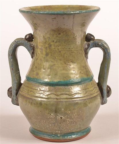 STAHL REDWARE GREEN AND BLUE GLAZED