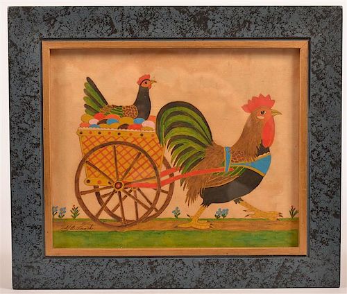 G B FRENCH WATERCOLOR ROOSTER 39c606