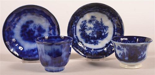 TWO FLOW BLUE TRANSFER DEC. CUPS AND