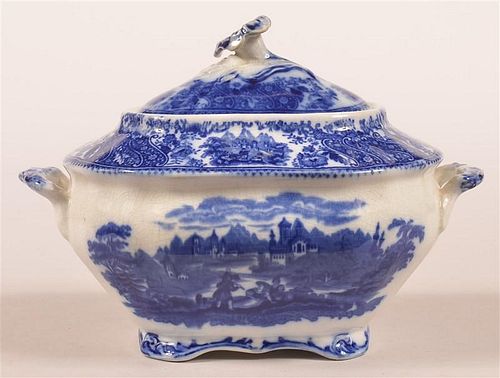 FLOW BLUE CHINA COVERED SUGAR BOWL.Flow