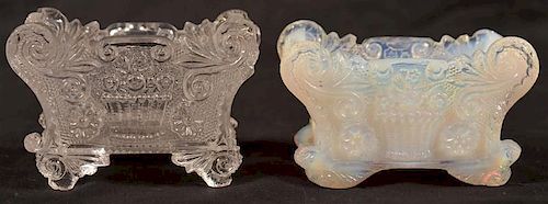 TWO LACY PRESSED GLASS SALT DISHES Two 39c672