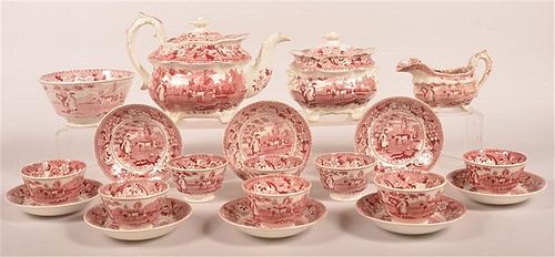 20 PIECE RED TRANSFER TEA SERVICE 20 39c678