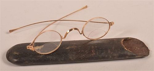 PAIR OF ANTIQUE 14K YELLOW GOLD EYEGLASSES.Pair