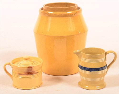 THREE PIECES OF GLAZED YELLOWWARE 39c70b