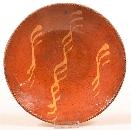 REDWARE YELLOW SLIP DECORATED PLATE.19th
