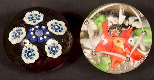 TWO UNSIGNED STUDIO ART GLASS PAPERWEIGHTS.Two