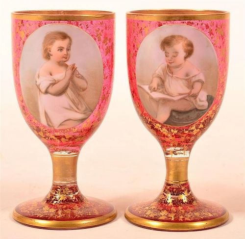 PAIR OF MOSER TYPE CRANBERRY GLASS