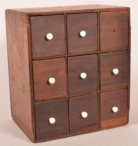 19TH C. APOTHECARY STYLE NINE DRAWER