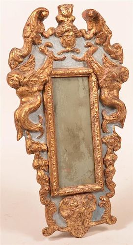 VINTAGE BLUE AND GILT WALL MIRROR.Vintage