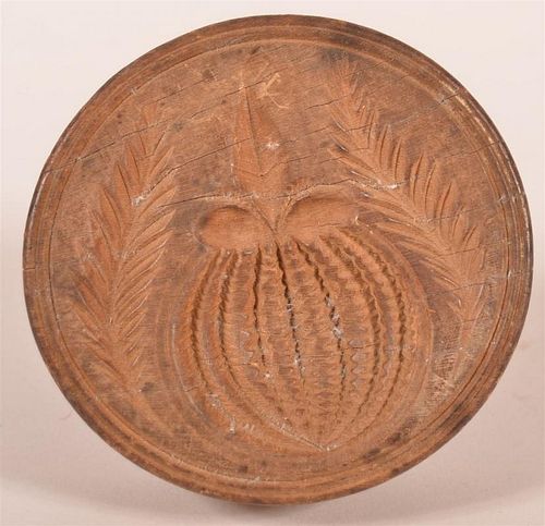 19TH C. DEEP CARVED WOODEN BUTTER