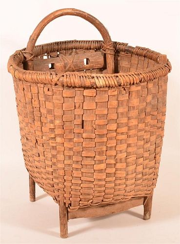 GERMANIC WOVEN OAK SPLINT PACK BASKET.Antique