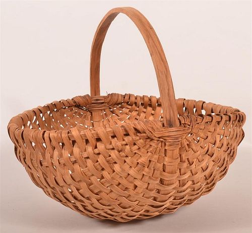 19TH C. WOVEN OAK SPLINT HARVEST BASKET19th