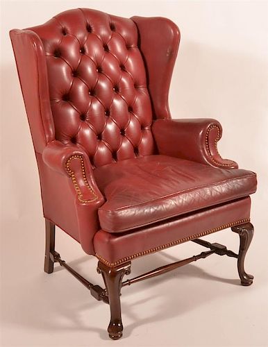 20TH C. LEATHER QUEEN ANNE STYLE