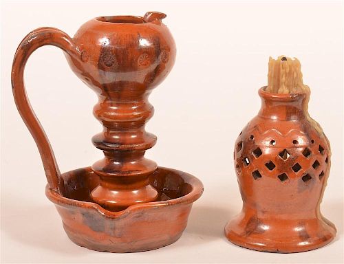 TWO PIECES OF SHOONER REDWARE POTTERY.Two