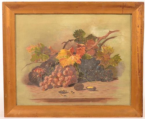 OIL ON CANVAS STILL LIFE PAINTING GRAPES