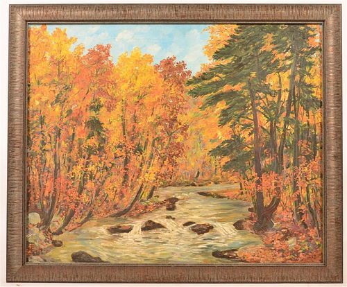 HARRY M. BOOK WOODLAND OIL ON CANVAS