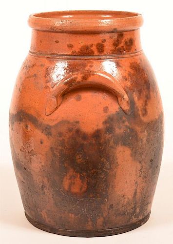 MOTTLE GLAZED REDWARE POTTERY STORAGE