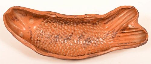 PA MOTTLE GLAZED REDWARE FISH FOOD 39ca45