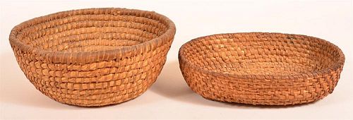 TWO RYE STRAW COIL BASKETS.Two