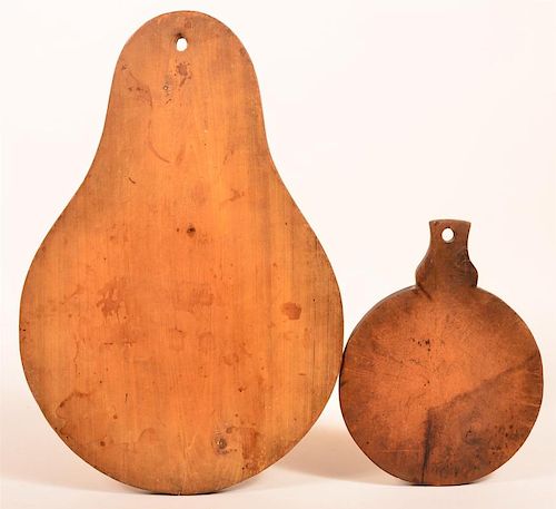 TWO ANTIQUE WOOD CUTTING BOARDS.Two