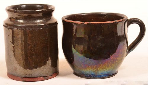 TWO PIECES OF MANGANESE GLAZED 39caf4