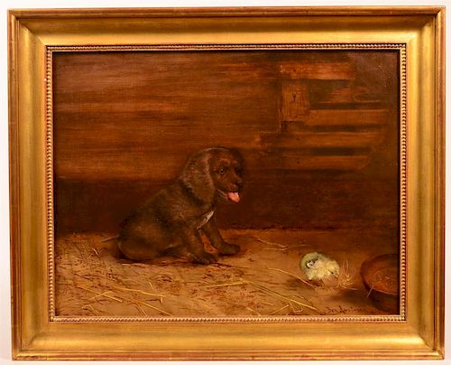 BEN AUSTRIAN OIL ON CANVAS OF PUPPY 39cb14