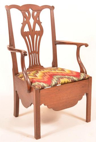 PA CHIPPENDALE WALNUT ARMCHAIR/POTTY