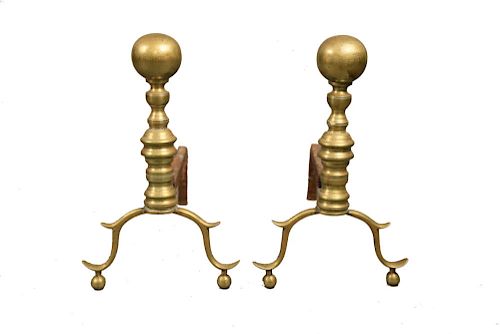 PAIR OF ANTIQUE BRASS ANDIRONS, 19THC.Pair