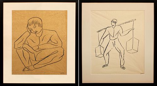 TWO INK DRAWINGS MAN SITTING AND 39cc4d