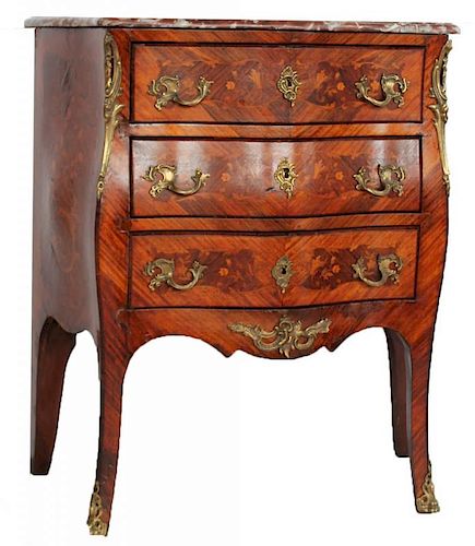 LOUIS XV INLAID MARBLE TOP BOMBE