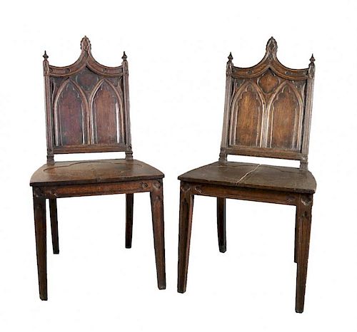 PAIR GOTHIC STYLE ENGLISH OAK HALL