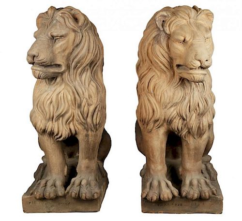 PAIR OF ITALIAN TERRACOTTA LIONSEach 39cd4f