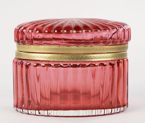 RUBY GLASS HINGED BOX, 19TH CENTURY