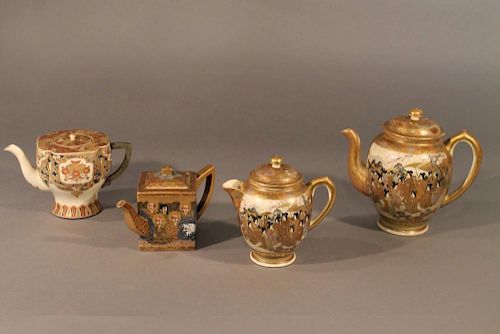 FOUR SATSUMA TEAPOTSVarious sizes,