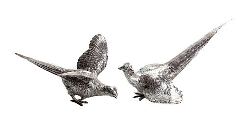 PAIR ENGLISH STERLING SILVER PHEASANTSA 39ce59