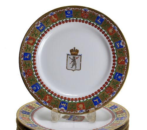 12 RUSSIAN PORCELAIN ARMORIAL PLATES