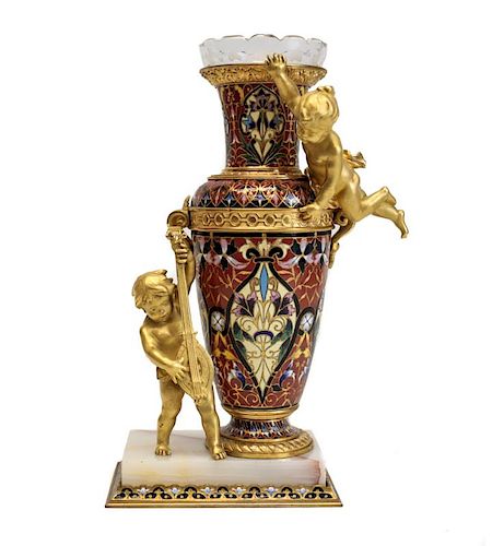 CHAMPLEVE ENAMEL FIGURAL GILT BRONZE