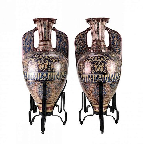 19TH C PAIR ALHAMBRA GLAZED POTTERY