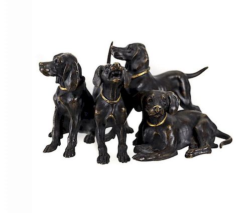 COLD PAINTED BRONZE DOG HUNTING