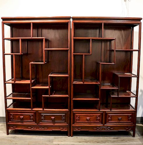 PAIR OF ROSEWOOD CURIO CABINETS,