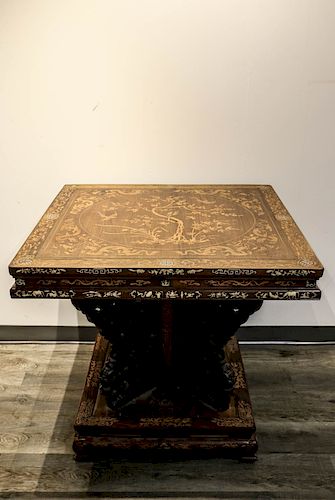 HUALI AND BURLWOOD INLAY TABLE  39cf2e