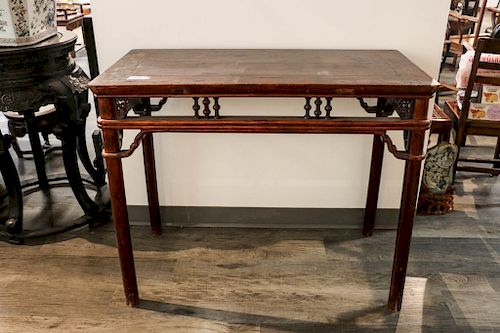 RED LACQUERED HARDWOOD TABLE ,