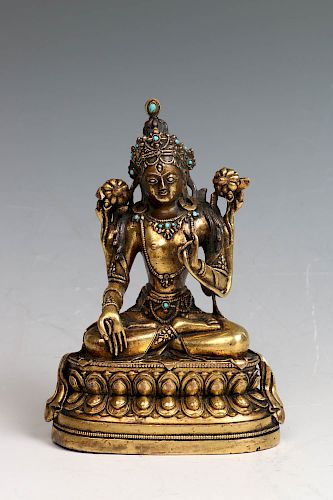 GILT BRONZE SEATED FIGURE OF TARAThe