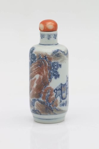 BLUE WHITE COPPER RED SNUFF BOTTLE CORAL