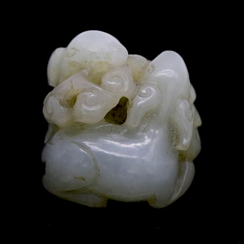 WHITE JADE DOUBLE DEER LOTUS PENDANT,