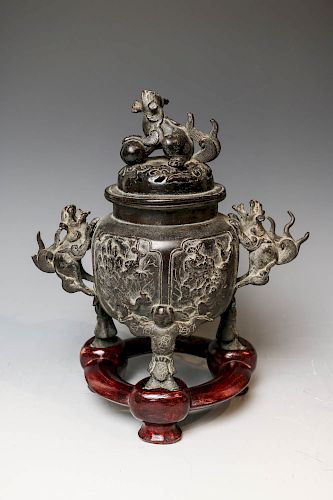 BRONZE BEAST CENSER WITH STAND,