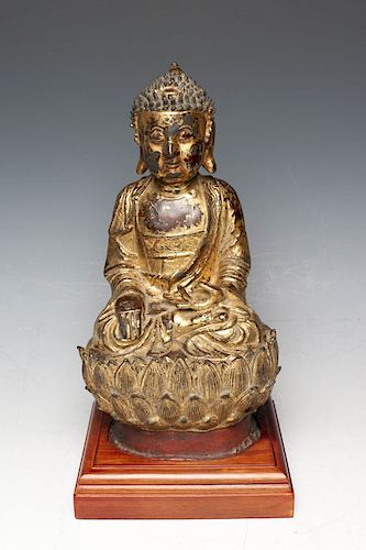 LACQUERED GILT BRONZE SEATED FIGURE 39cfcc