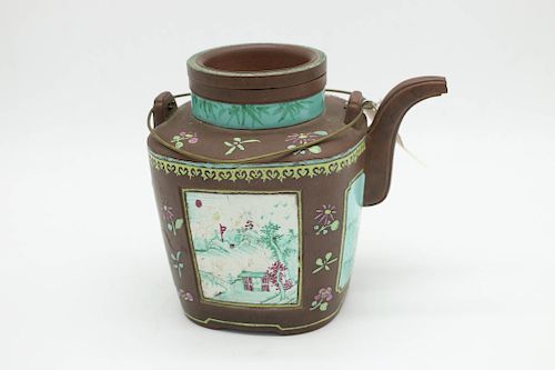 YIXING ENAMEL TEAPOT, 18&19TH C.a